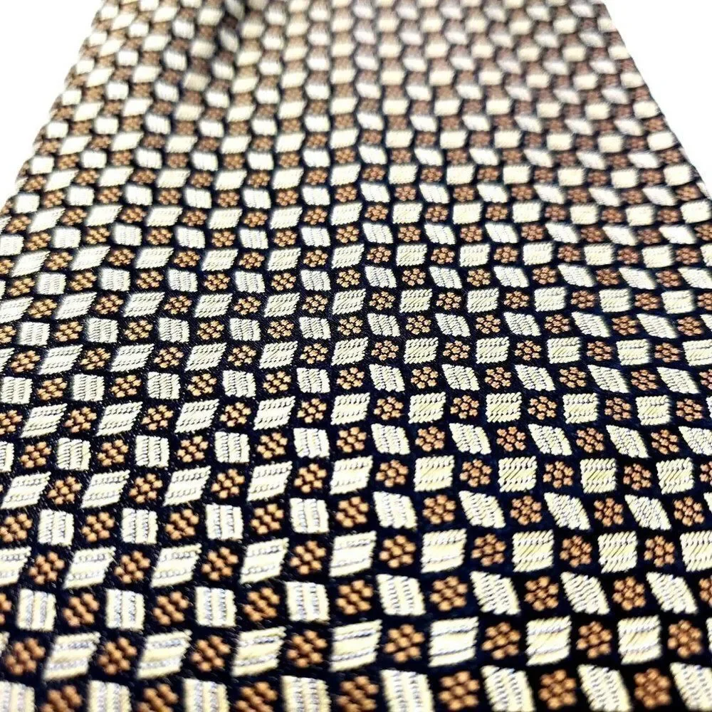 Kenneth Cole Silk Tie‎ Yellow Woven Geometric Handmade